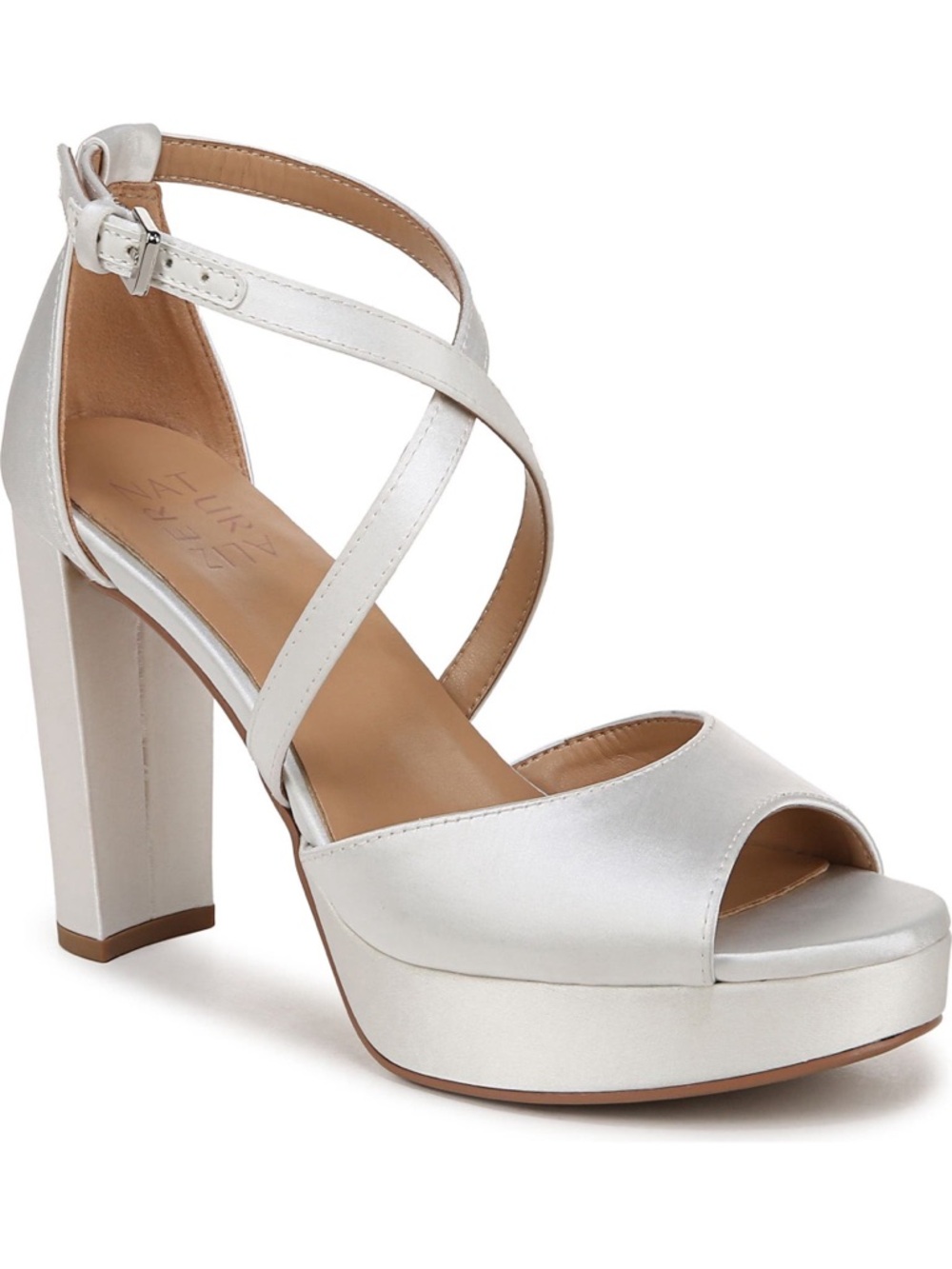 Naturalizer White Satin Platform Block Heel Sandal